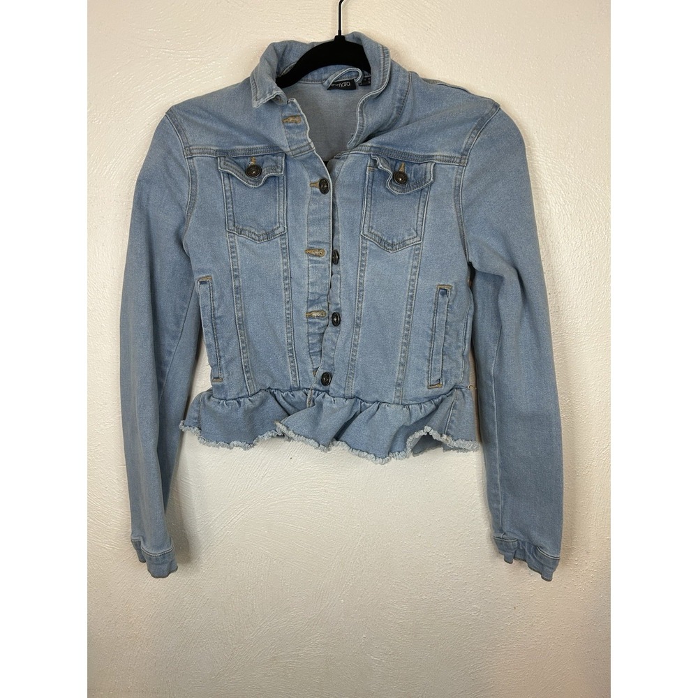 Esmara Women's Light Wash Cropped Denim Jacket Ruffle Hem Size 6 - Picture 2 of 6